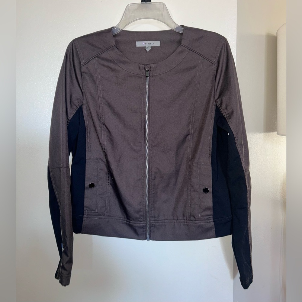 Athleta Moto Jacket Womens Size Medium Brown Black Full Zip Casual Stretch